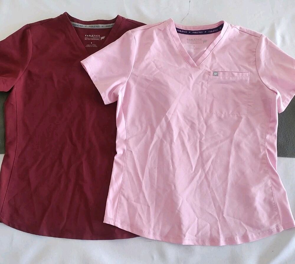 2 Fabletics Womens Scrub Nursing Top Small Pink Maroon